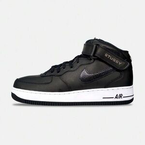 Stussy x Nike Air Force 1 Mid Black Snakeskin Sneakers